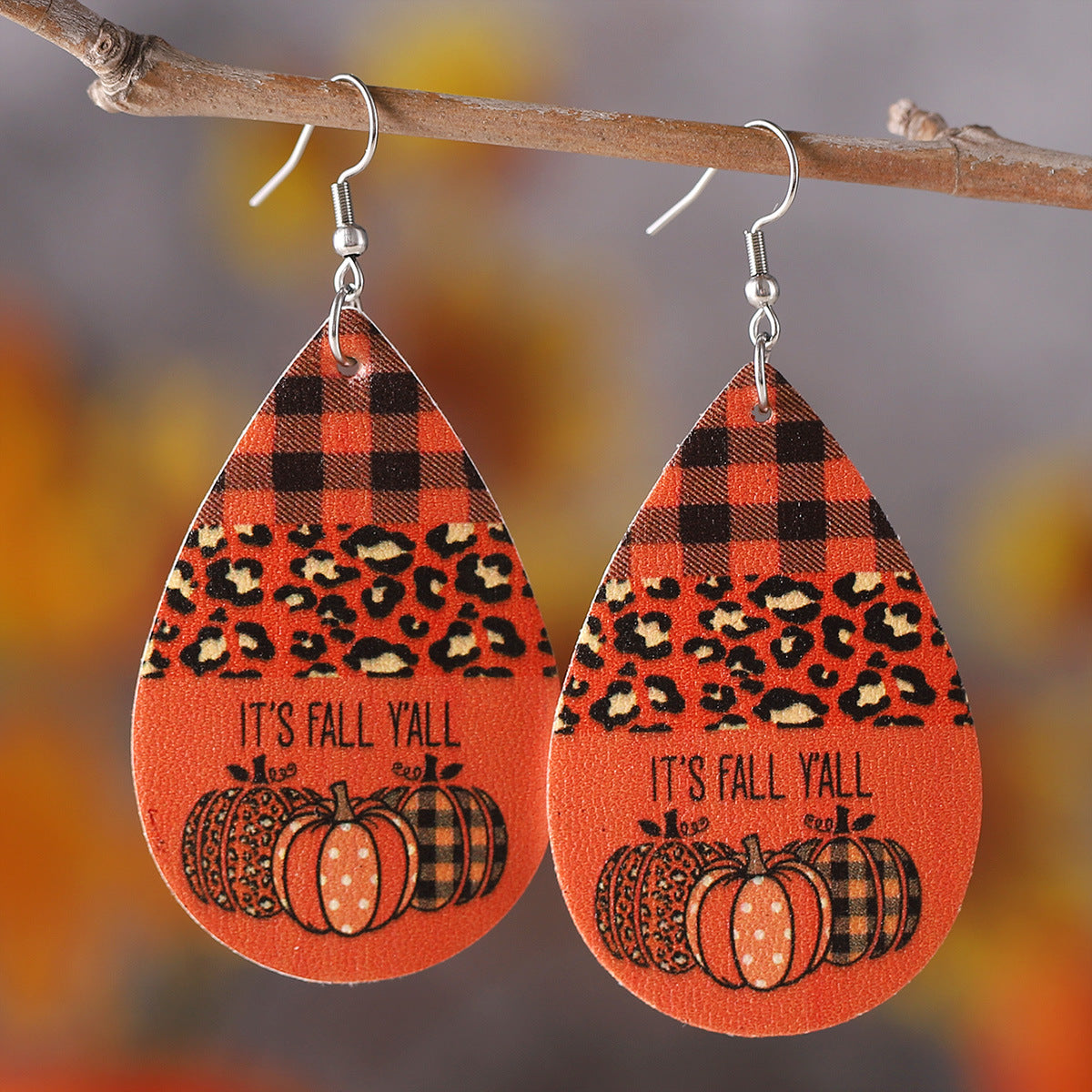 Leopard Check Polka Dot Pumpkin Teardrop Pendant