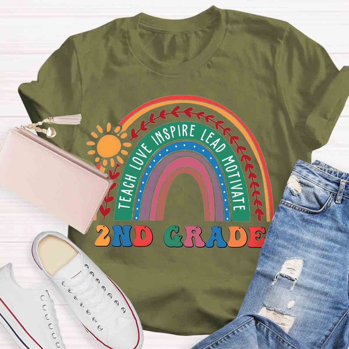 Personalized Grade Rainbow Teachers Love Inspire T-Shirt