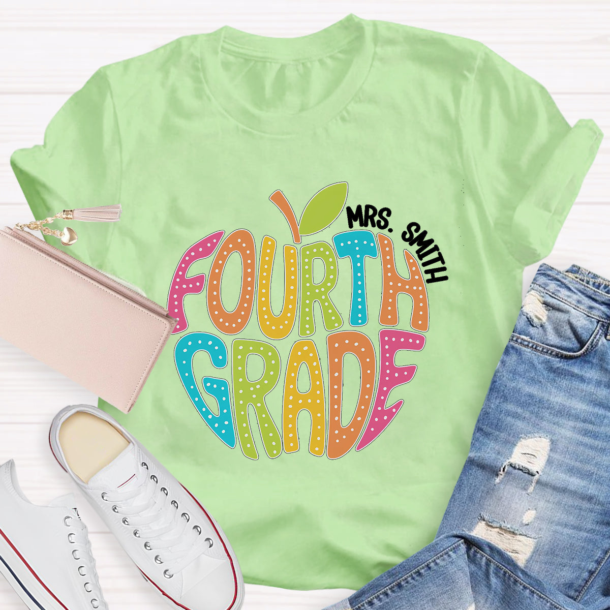 Personalized Grade And Name Letter Apple Teacher T-Shirt