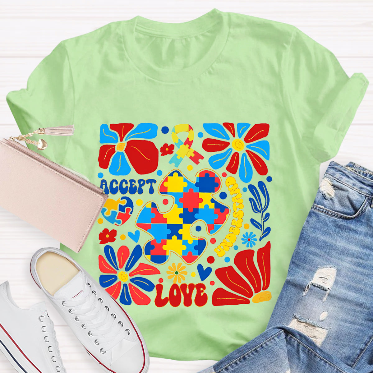 Accept Love Autism Floral T-Shirt