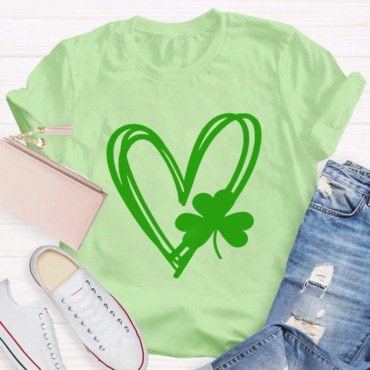 Shamrock And Hand Drawn Heart St Patty's Day T-Shirt