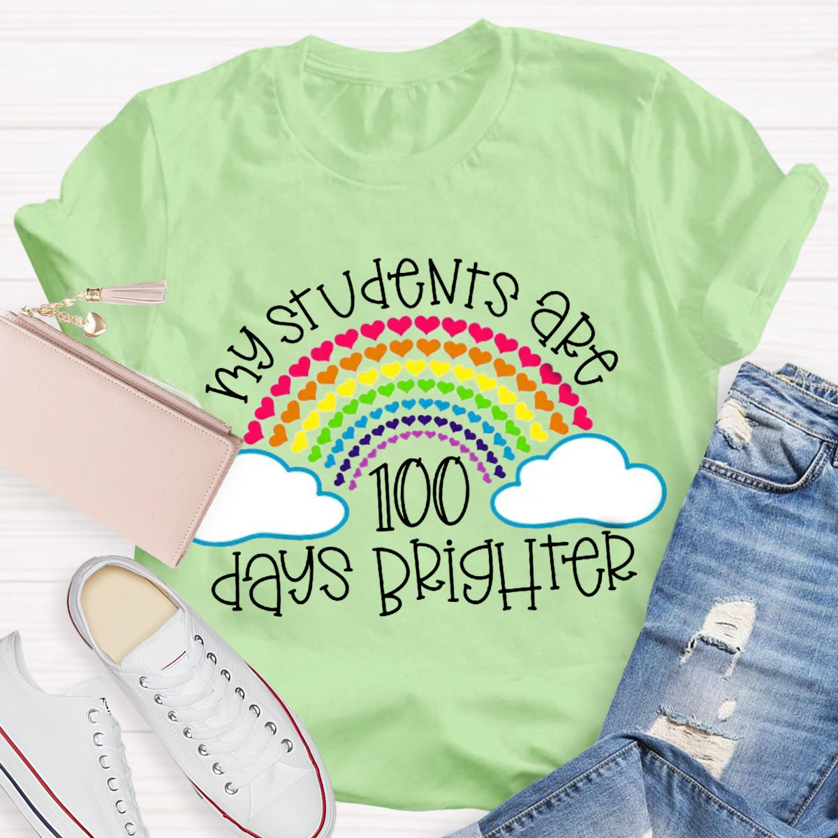 My Students Are 100 Days Brighter Rainbow Teacher T-Shirt