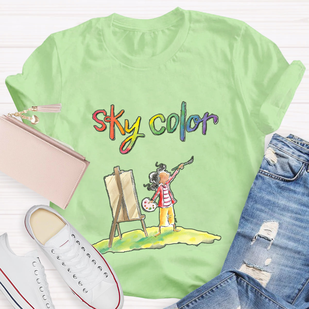 Sky Color Printing Teacher T-Shirt