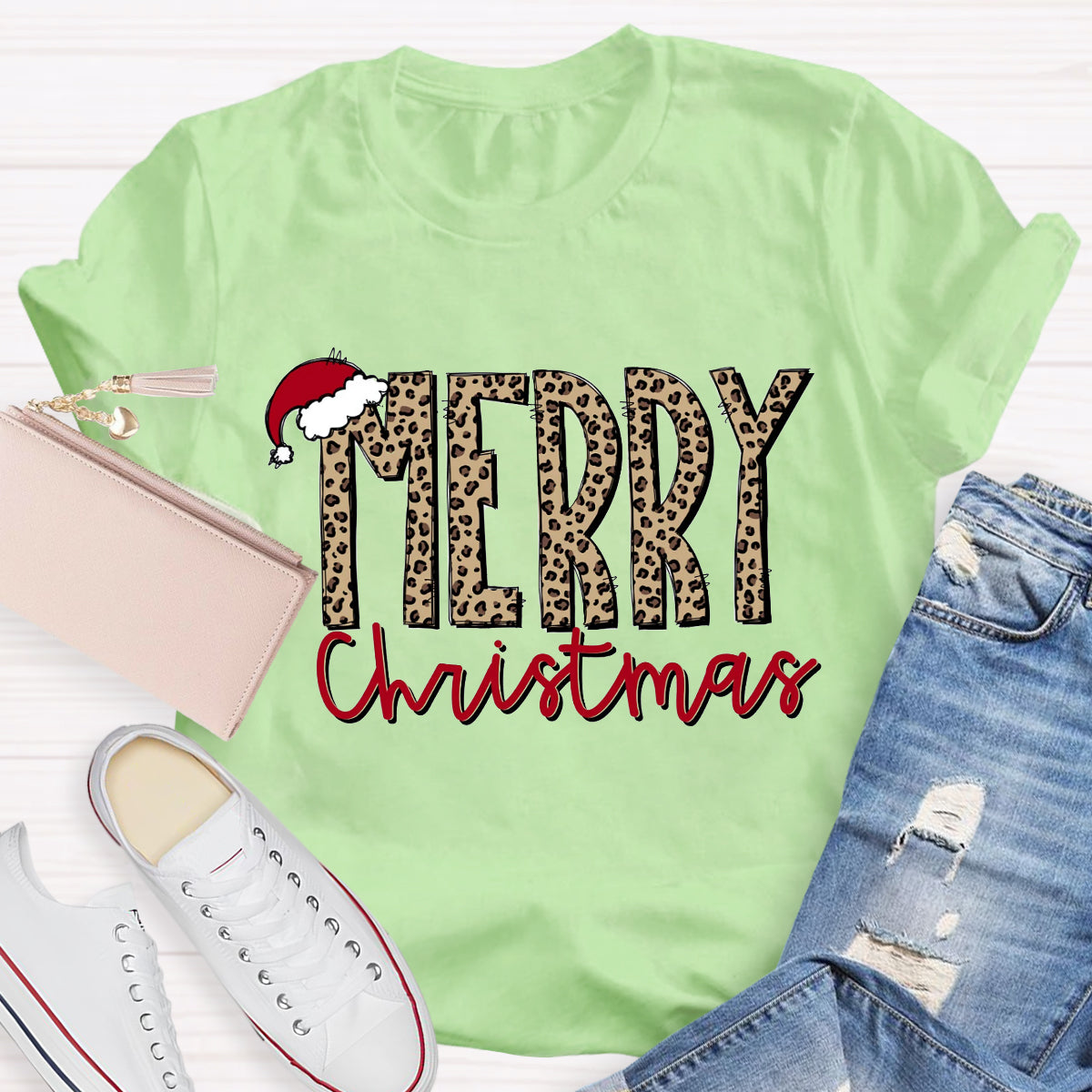 Leopard Merry Christma Teacher T-Shirt