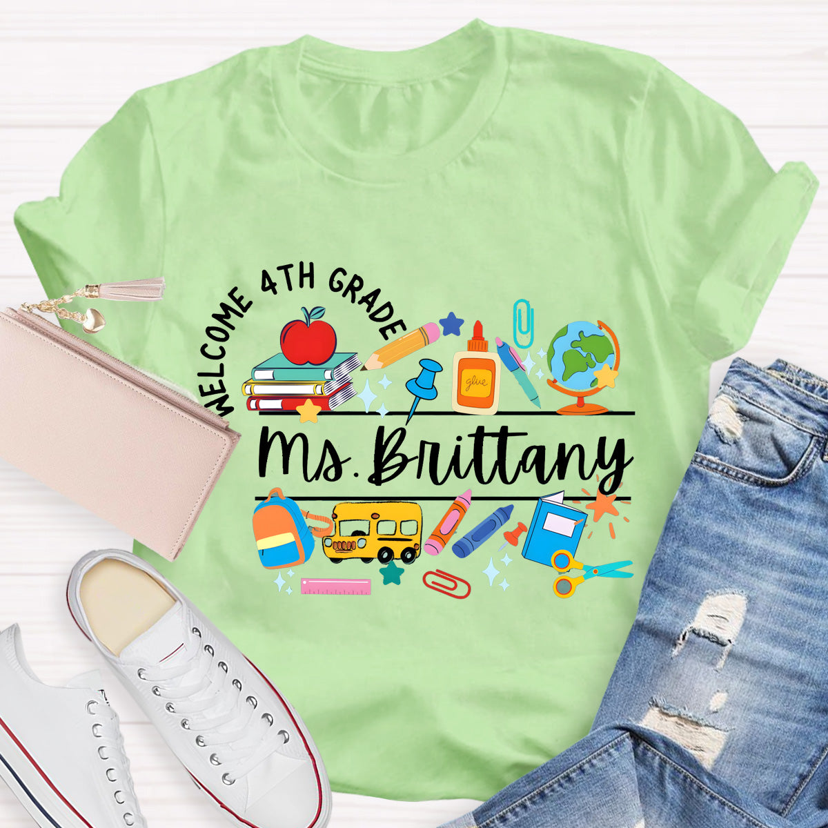 Personalized Grade And Name Welcome 4th Grade Teacher T-Shirt