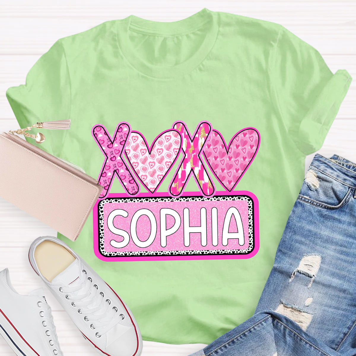 Personalized Name Pink Heart Sophia T-Shirt