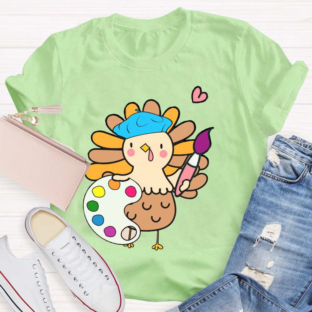 Art Teacher Thanksgiving Turkey Artist T-Shirt