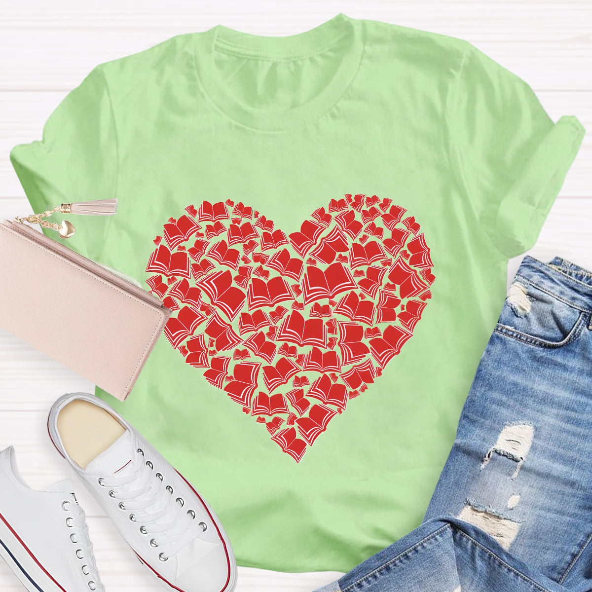 Love Books Valentine Heart Teacher T-Shirt