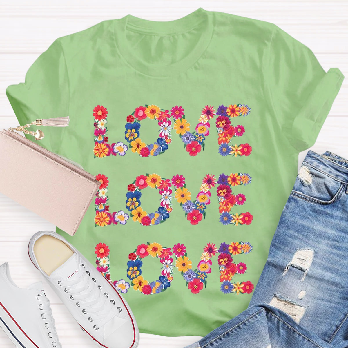 Flower Love Funny Design Teacher T-Shirt