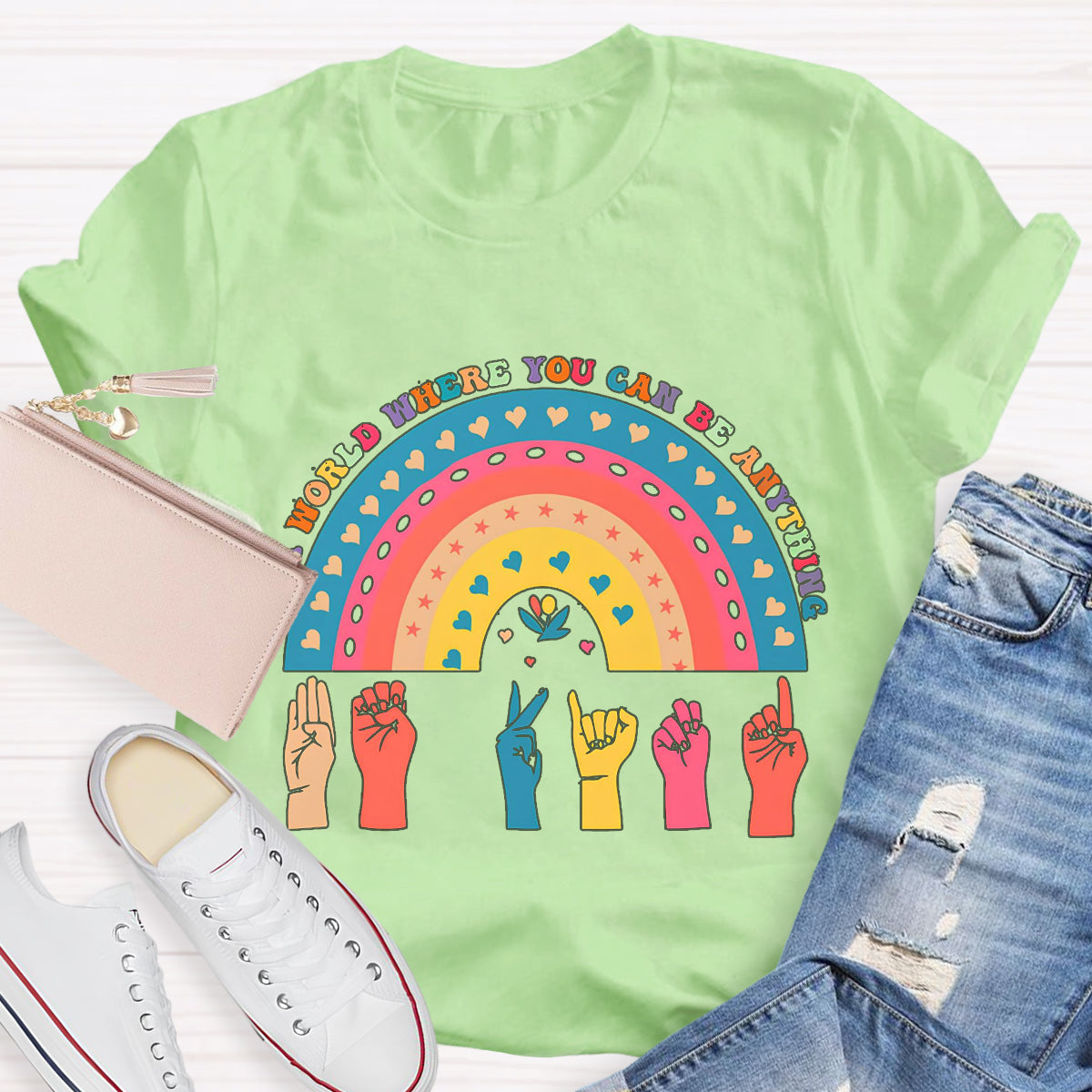 In A World Where You Can Be Anything Be Kind Rainbow T-Shirt