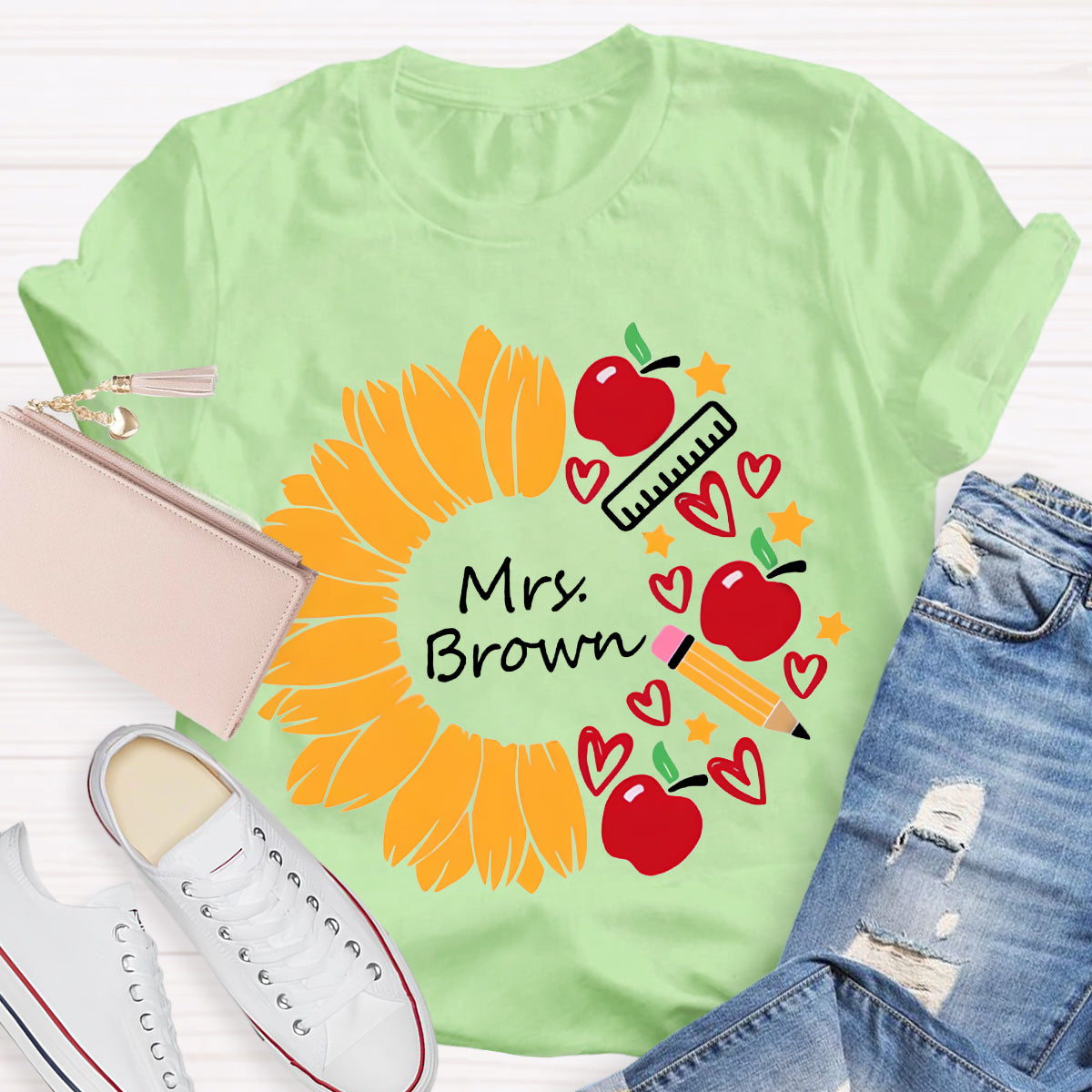 Personalized Name Sunflower Teacher Life T-Shirt