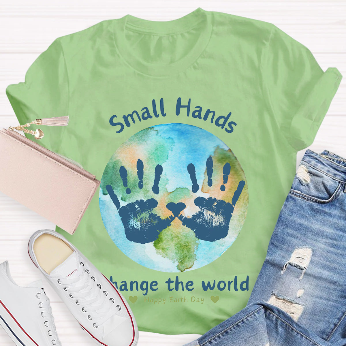 Earth Day Activity Handprint Small Hands Teacher T-Shirt