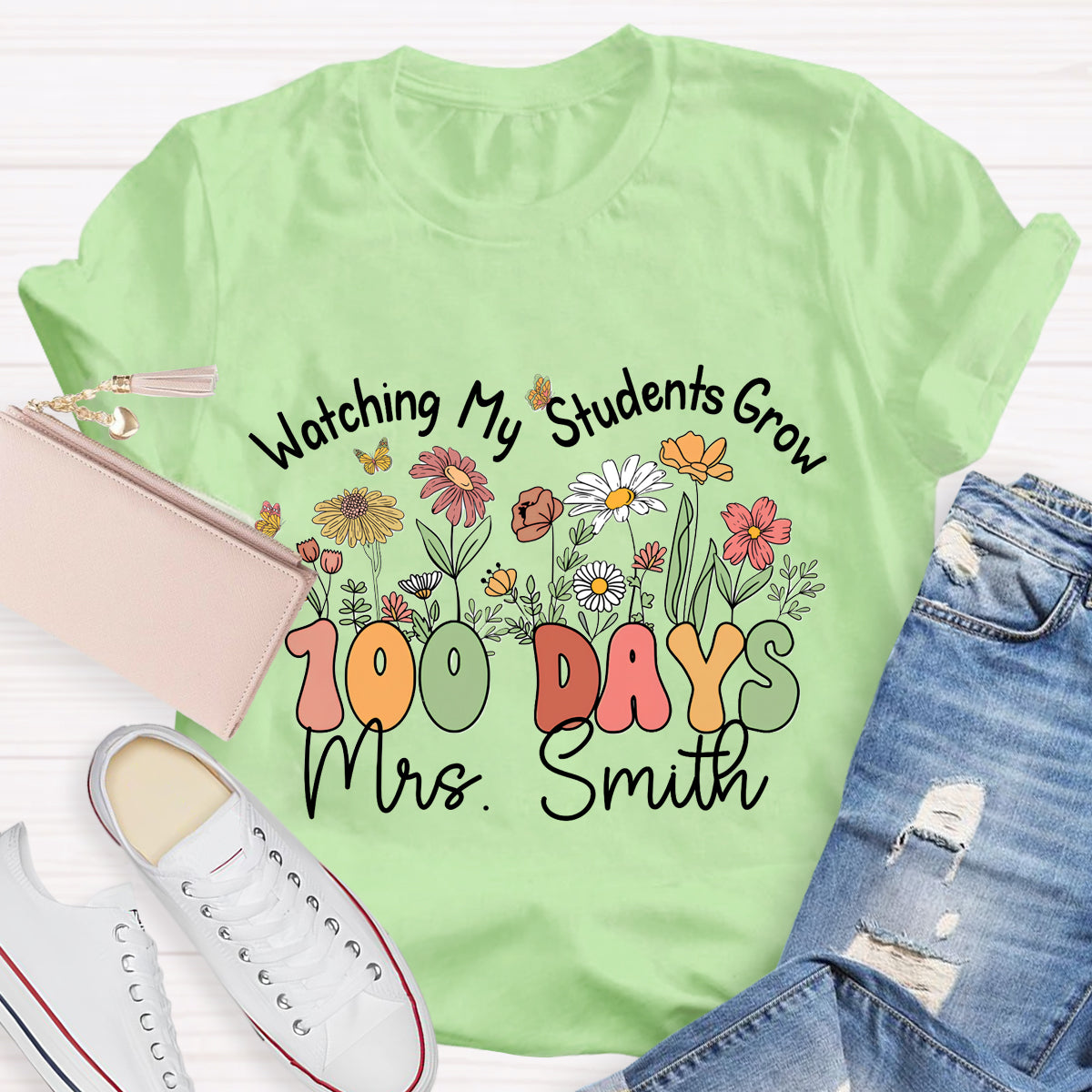 Personalized Name Watching My Students Grow 100 Days Teacher T-Shirt