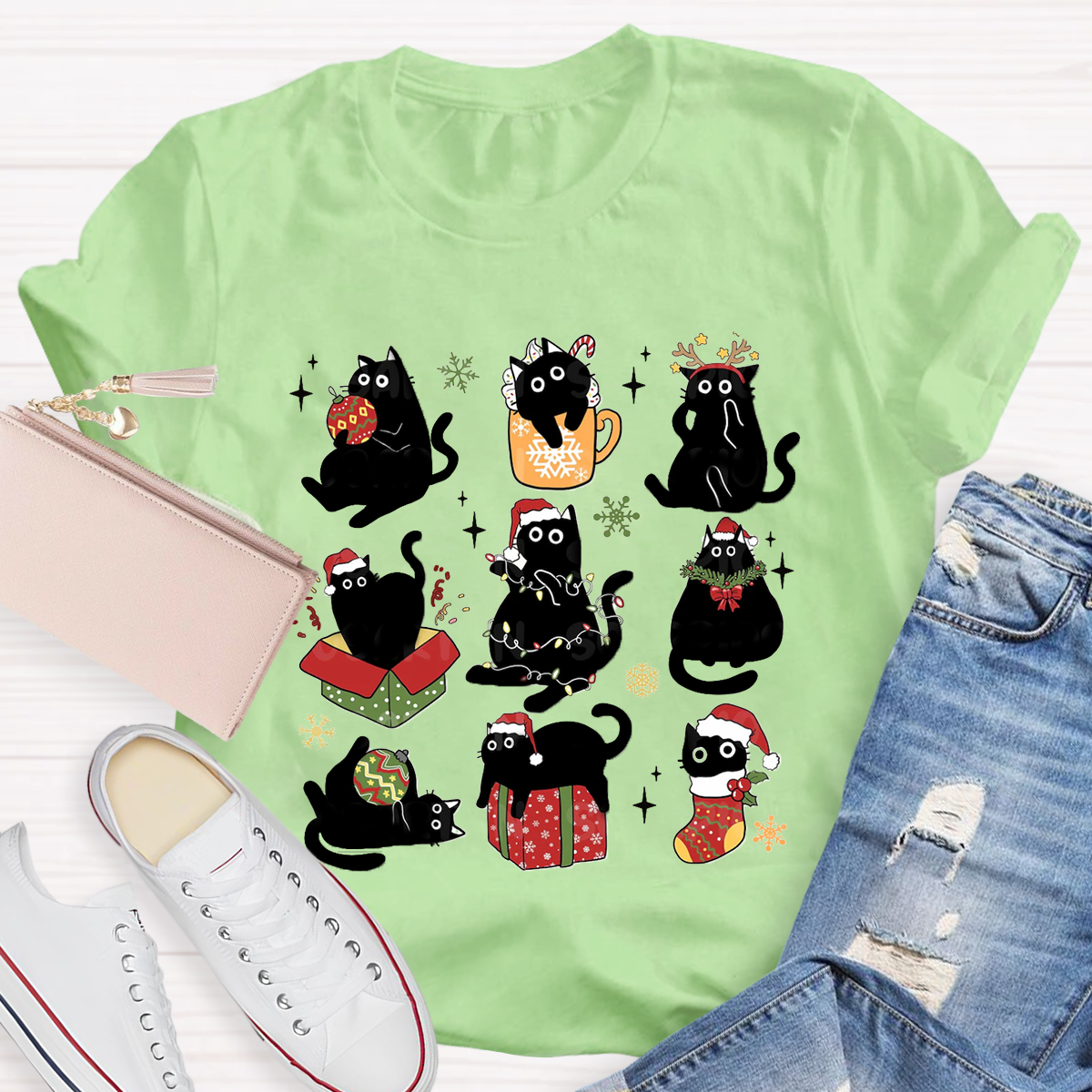 Black Cat Christmas T-Shirt