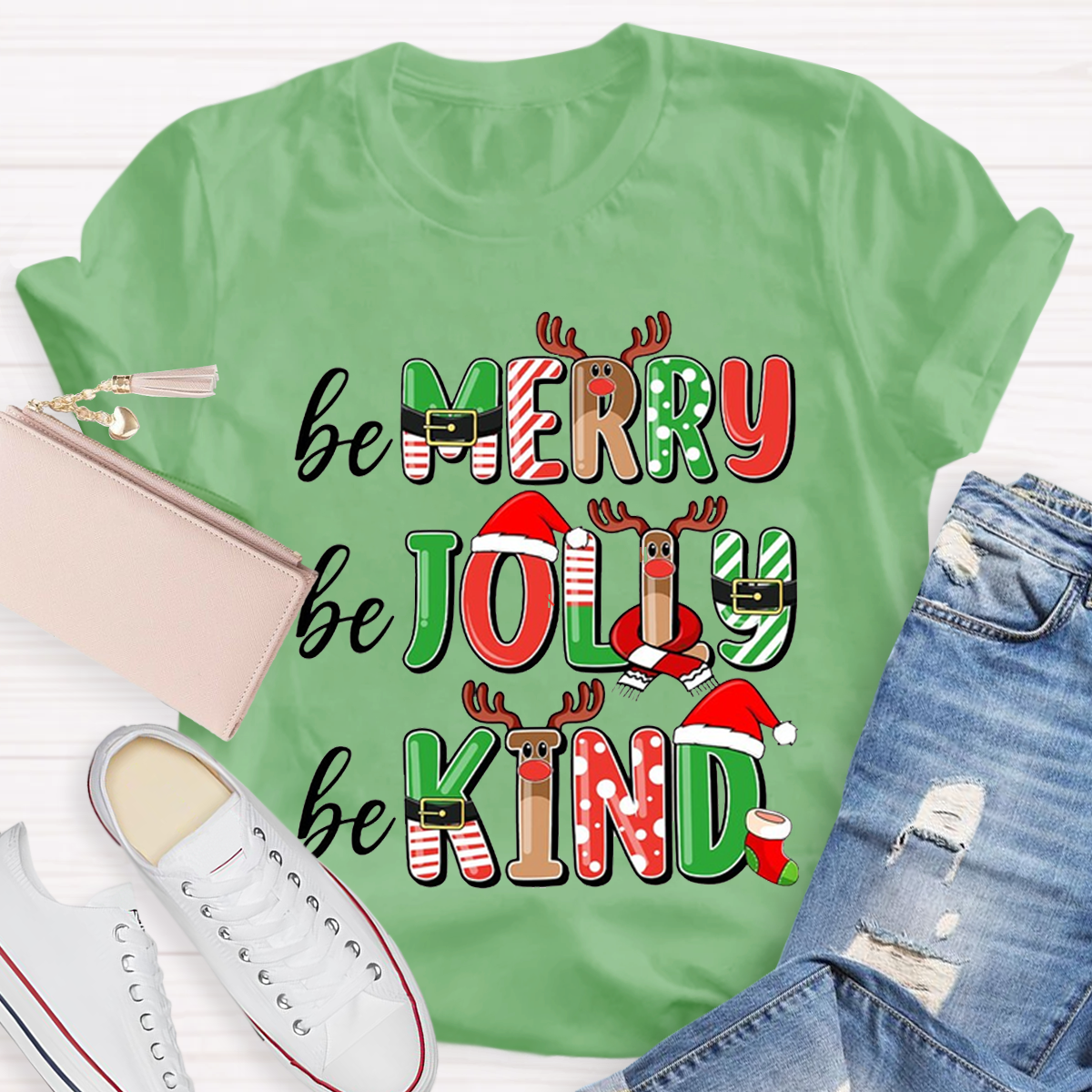 Be Merry Be Jolly Be Kind Teacher Christmas T-Shirt