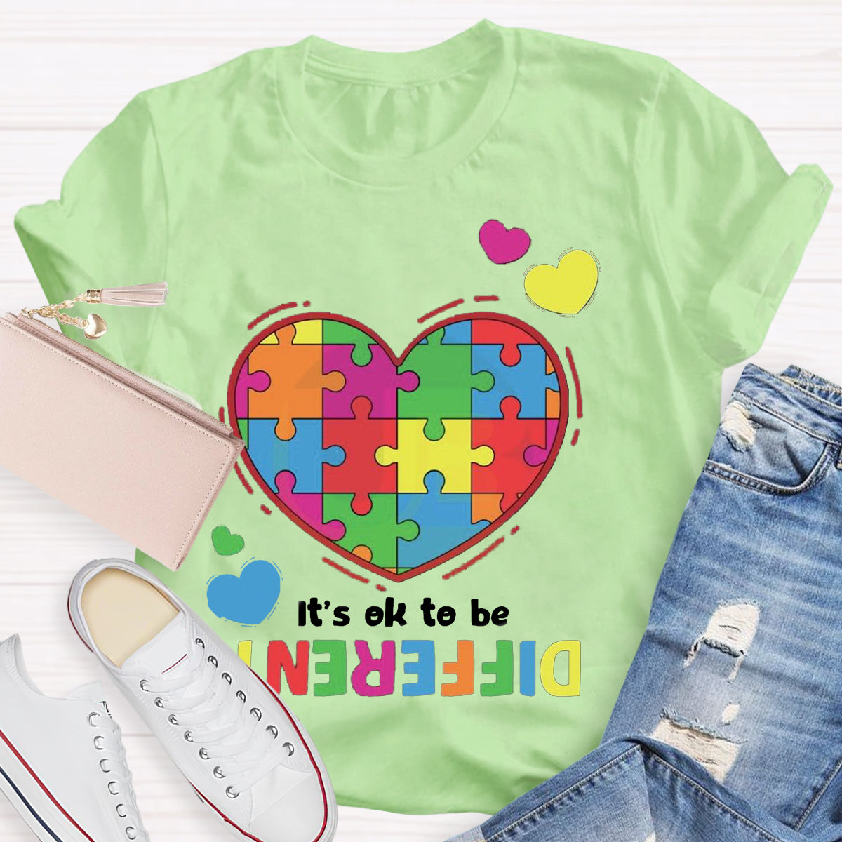 It's Ok To Be Different Colorful Heart T-Shirt