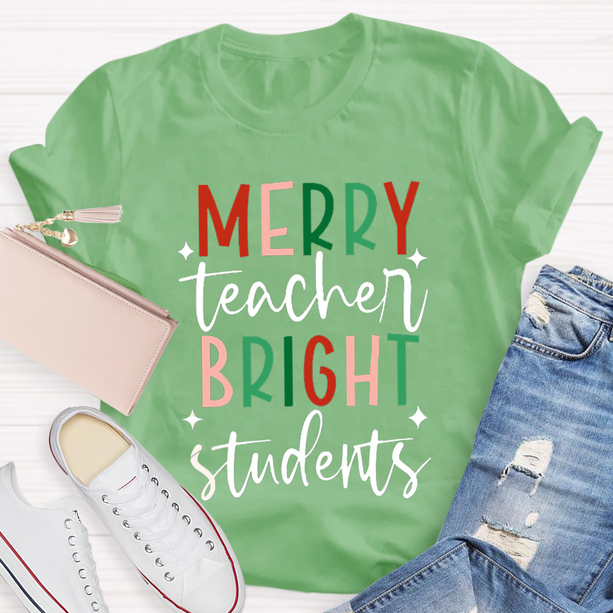 Merry Teacher Bright Students Christmas Teacher T-Shirt