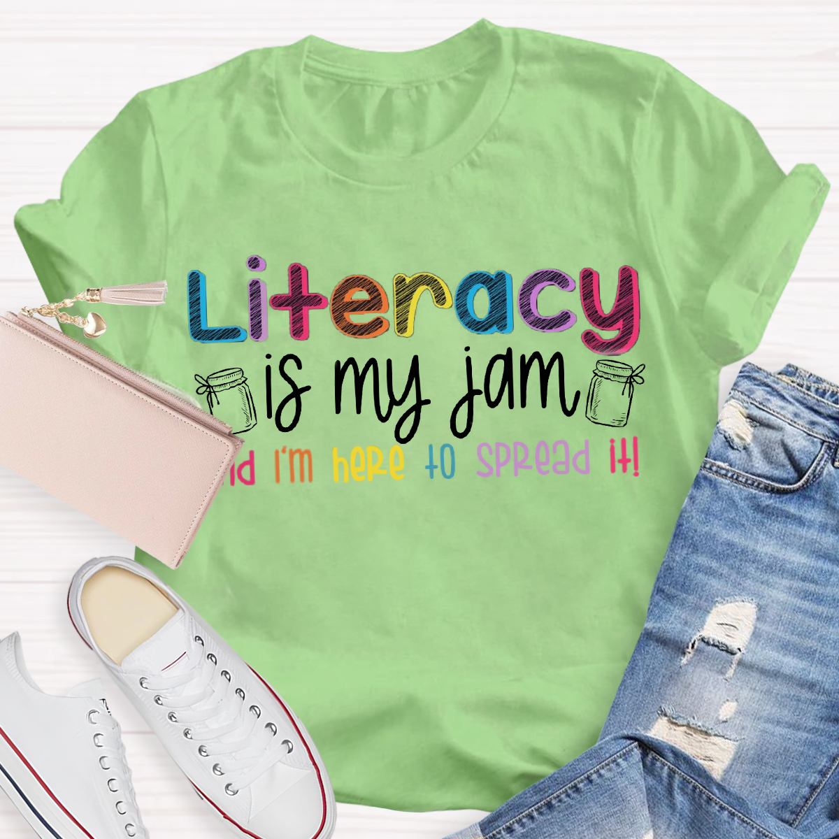 Literacy Is My Jam And I'm Here To Spread It Teacher T-Shirt