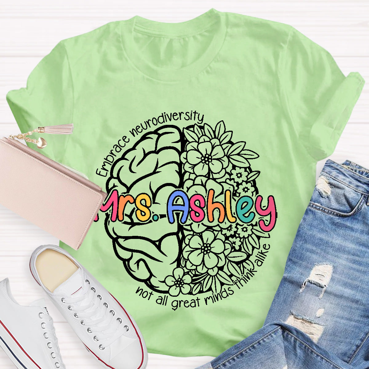 Personalized Name Not All Great Minds Think Alike Teacher T-Shirt