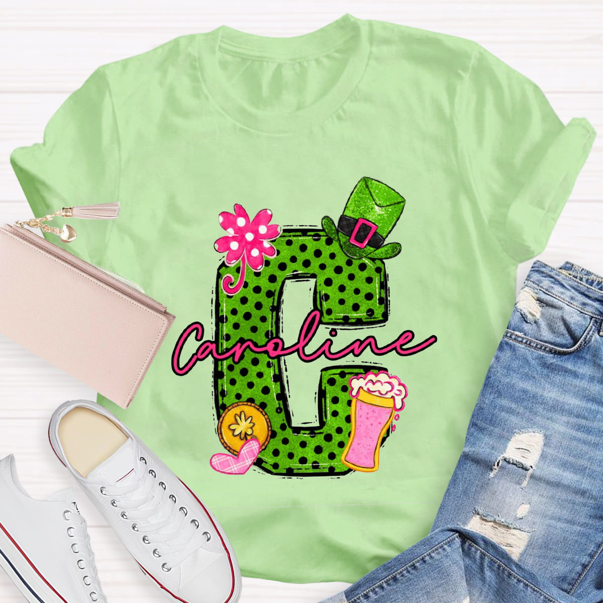 Personalized Name St Patrick's Day Hat Flower -Shirt