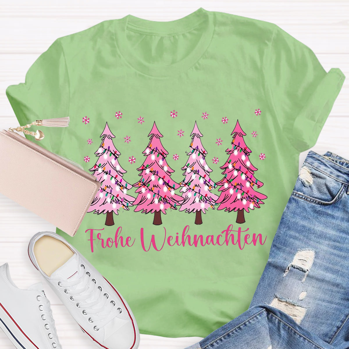 Pink Christmas Trees Teacher T-Shirt