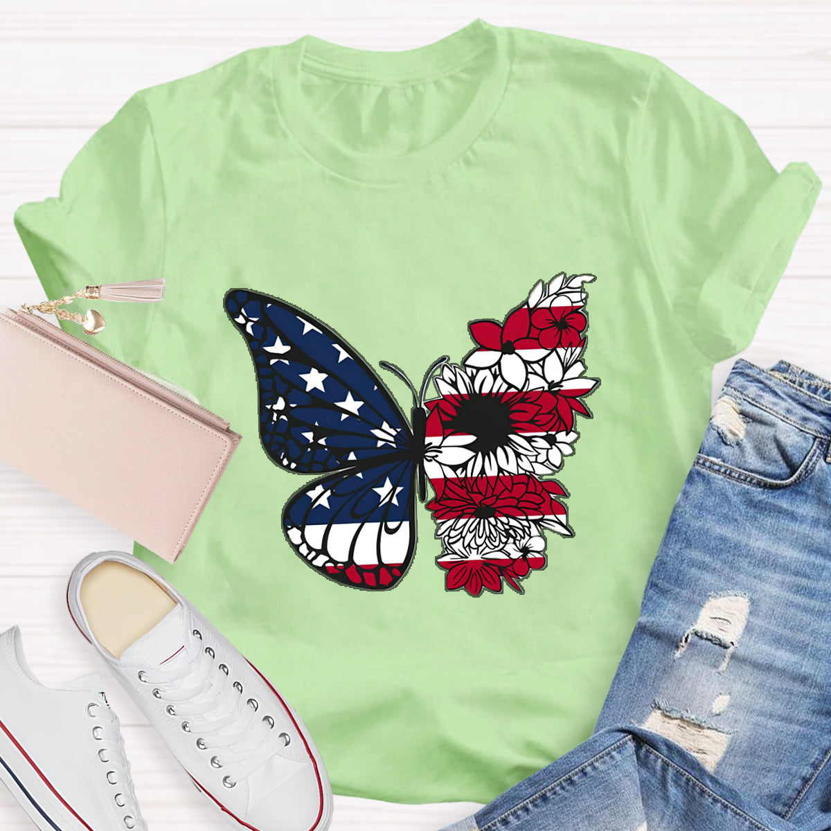 USA Floral Butterfly T-Shirt