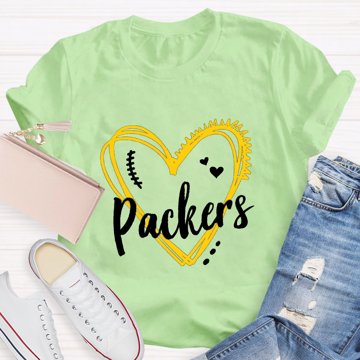 Personalized Mascot Yellow Heart Teacher T-Shirt