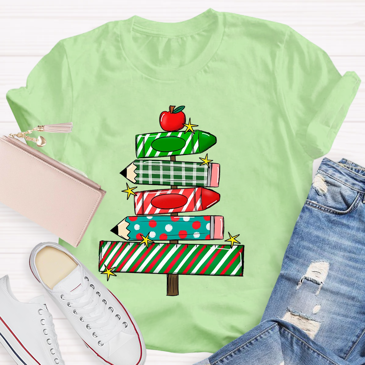 Christmas Pencil Tree Teacher T-Shirt