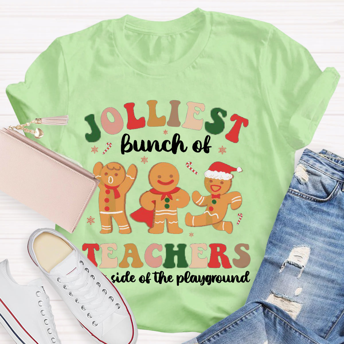 Jolliest Bunch of Teachers This Side Is Playground Gingerbread Man T-Shirt