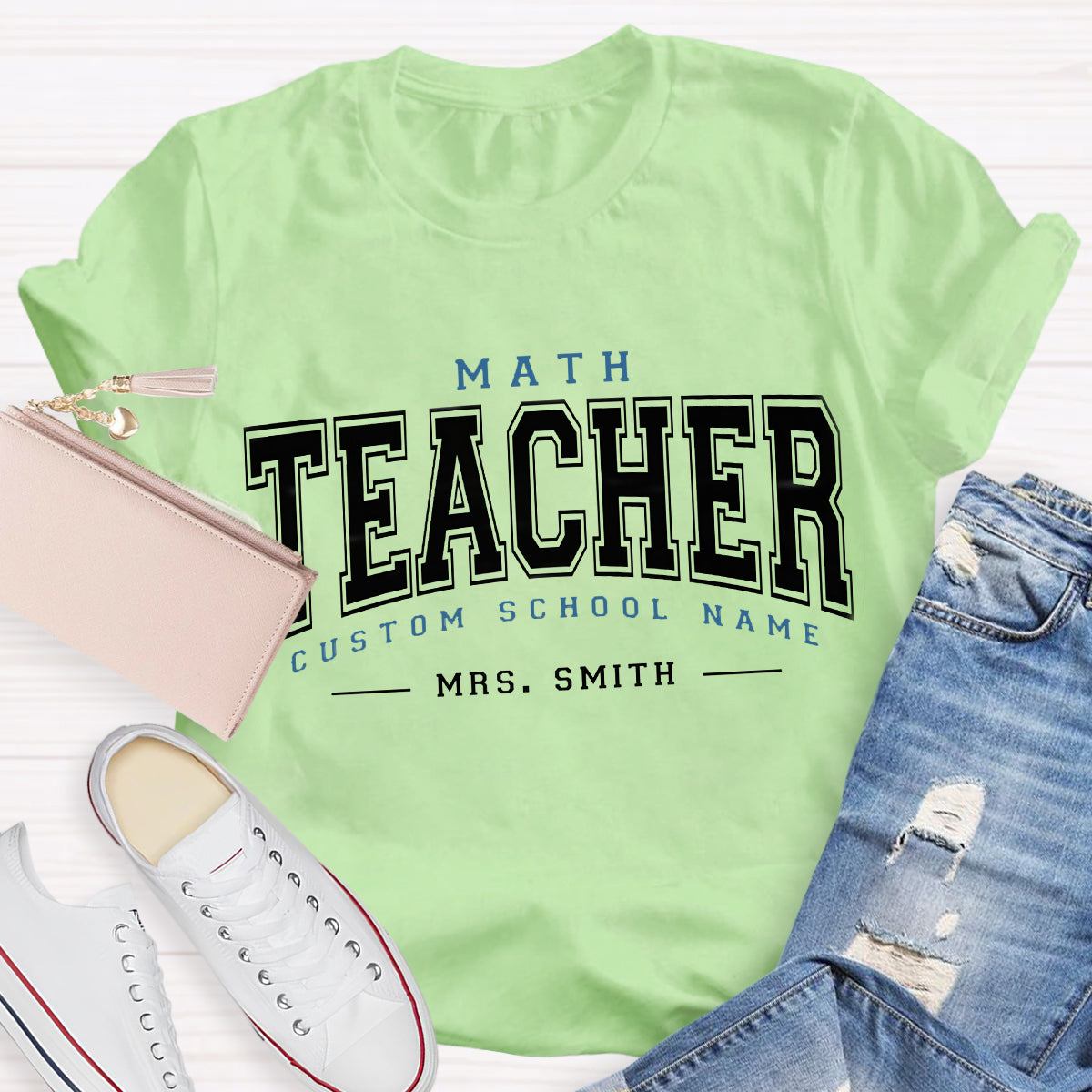 Personalized School Name And Teacher Name Math Teacher T-Shirt