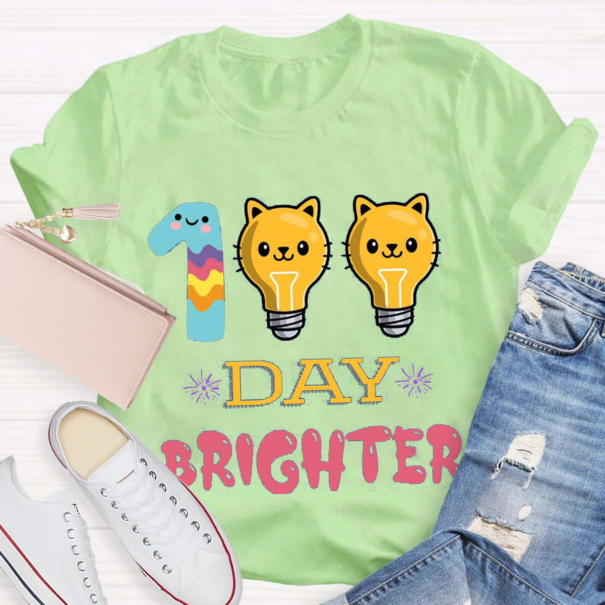 100 Days Brighter Cute Cat T-Shirt