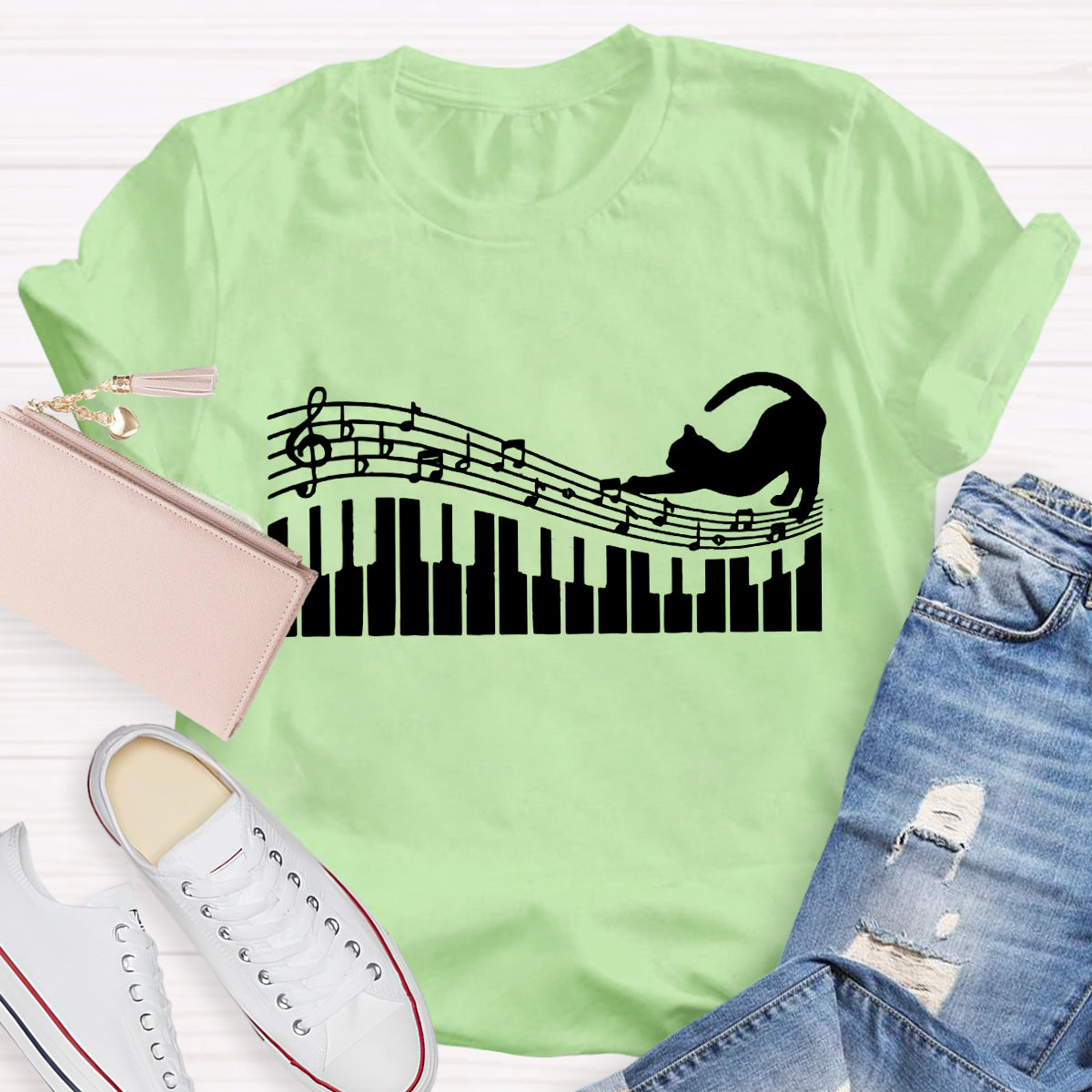 Funny Cat Play Music T-Shirt