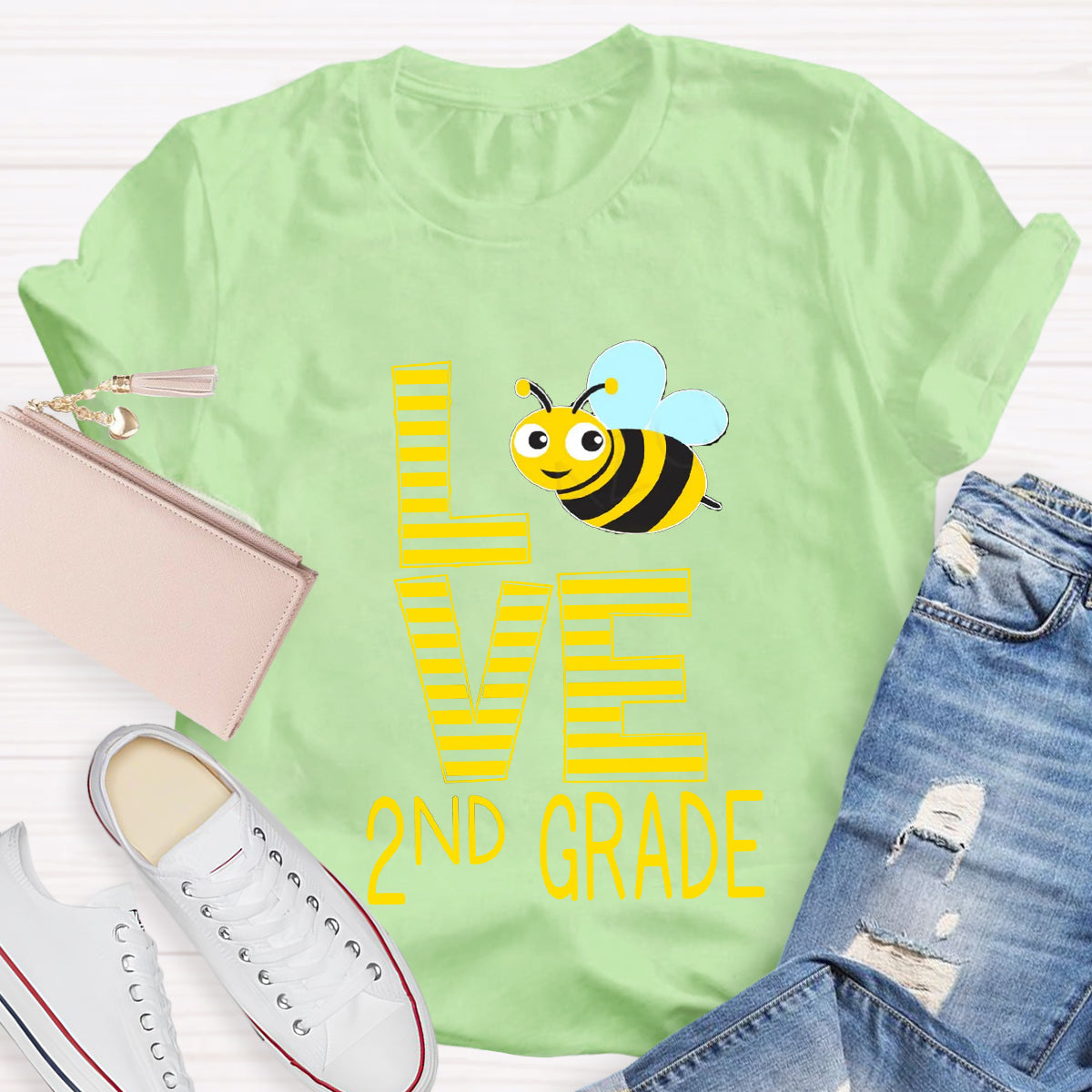 Personalized Grade Bee Love Teacher T-Shirt