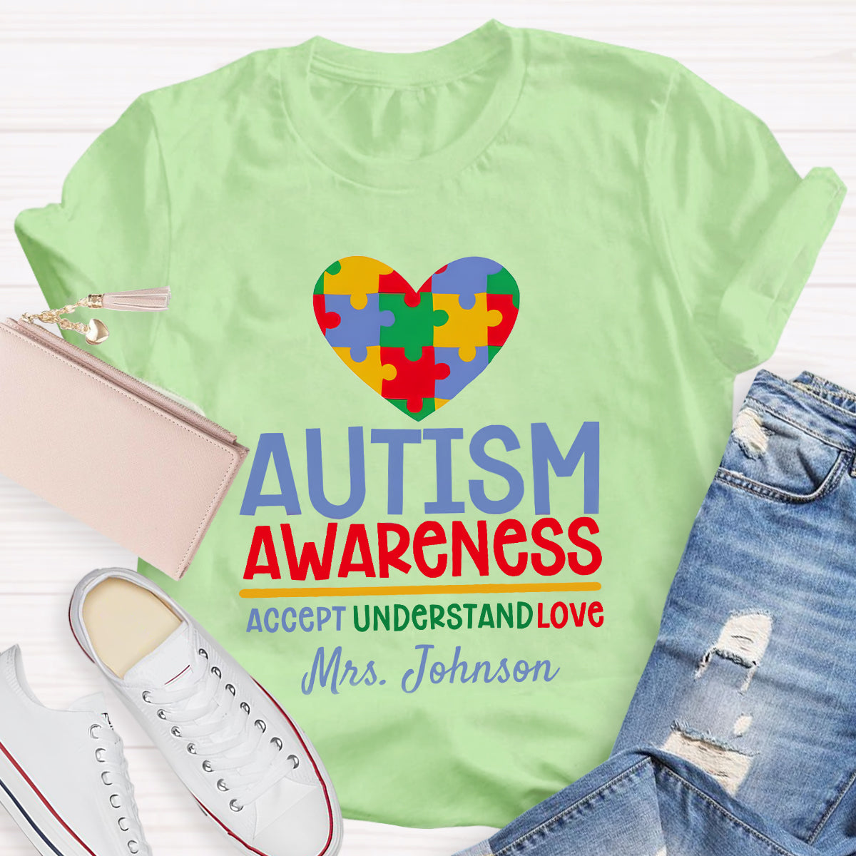 Personalized Autism Awareness Accept Understand Love Teacher T-Shirt