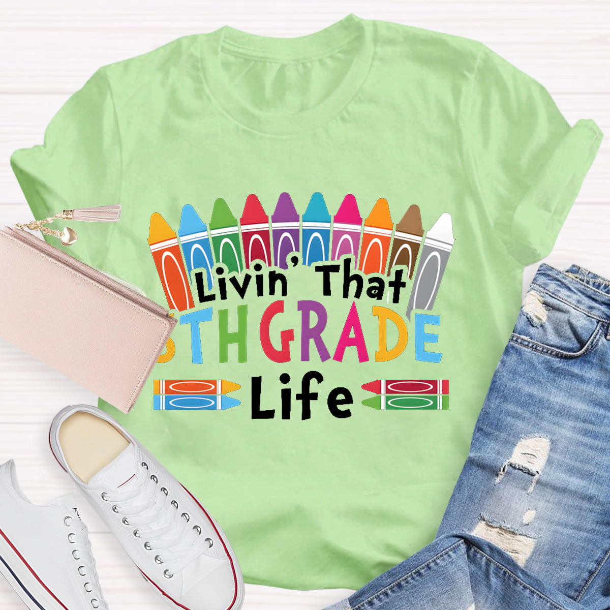 Personalized Grade Livin That 5th Grade Life Teacher T-Shirt