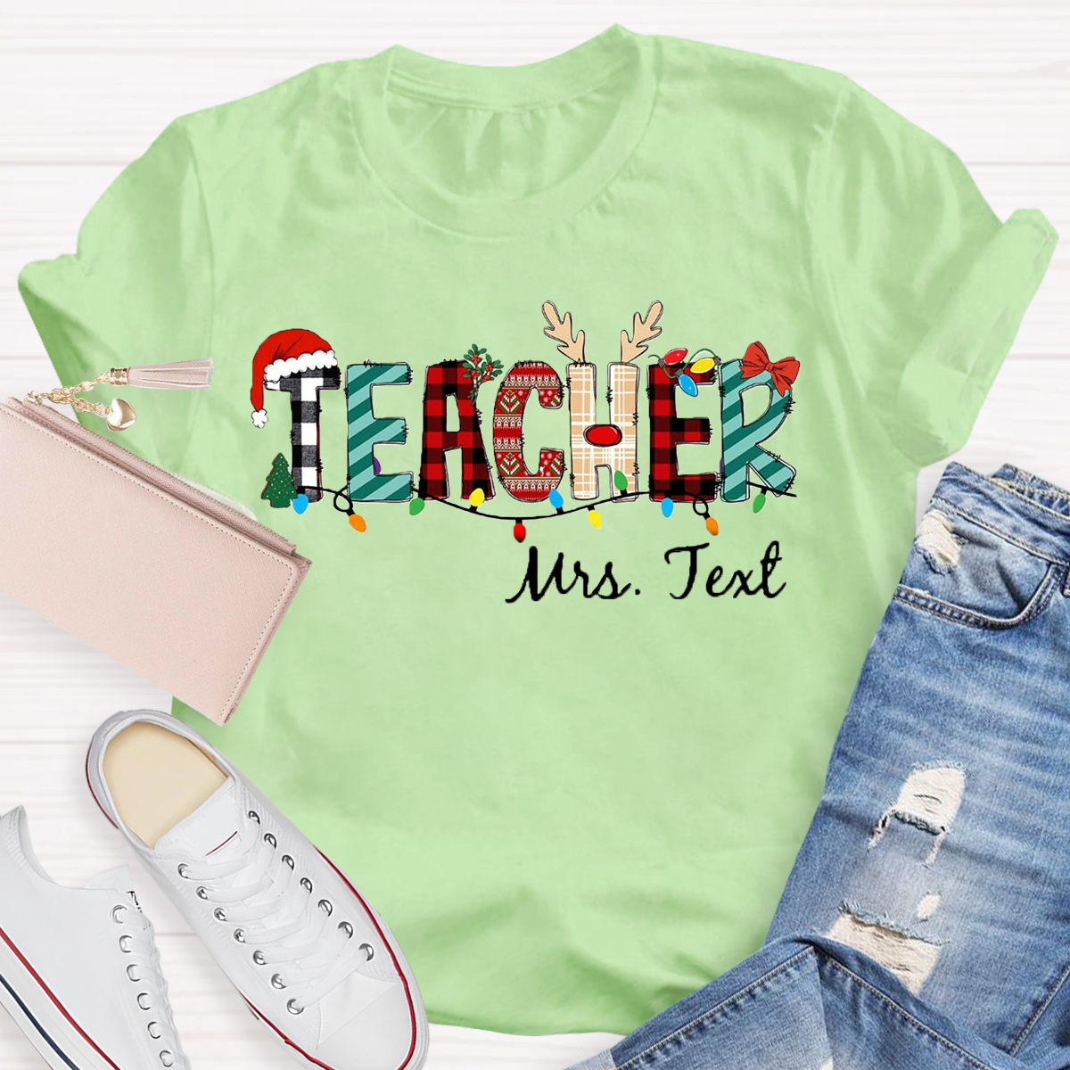 Personalized Name Christmas Teacher T-Shirt