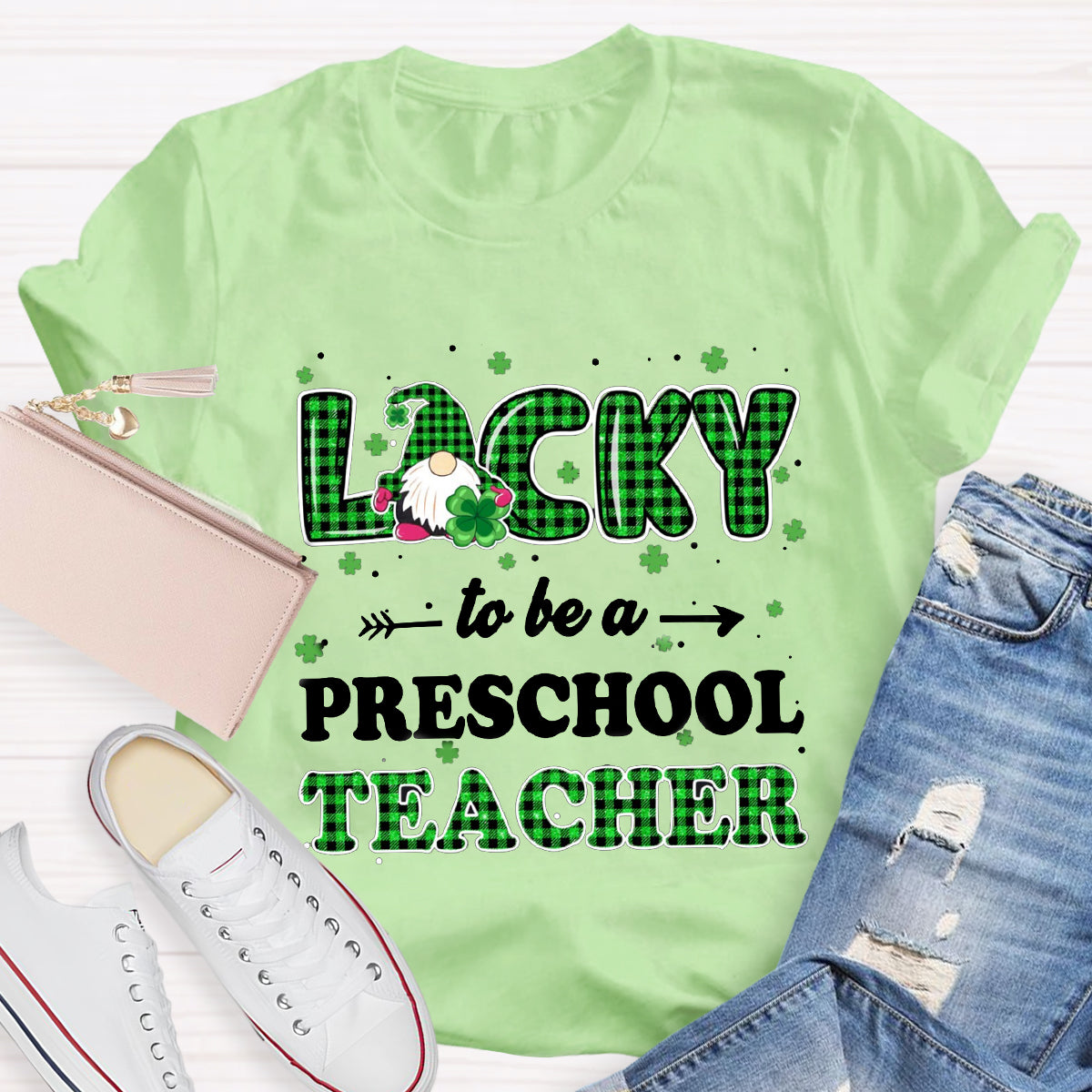 Personalized Grade Lucky To Be A Preschool Teacher  T-Shirt