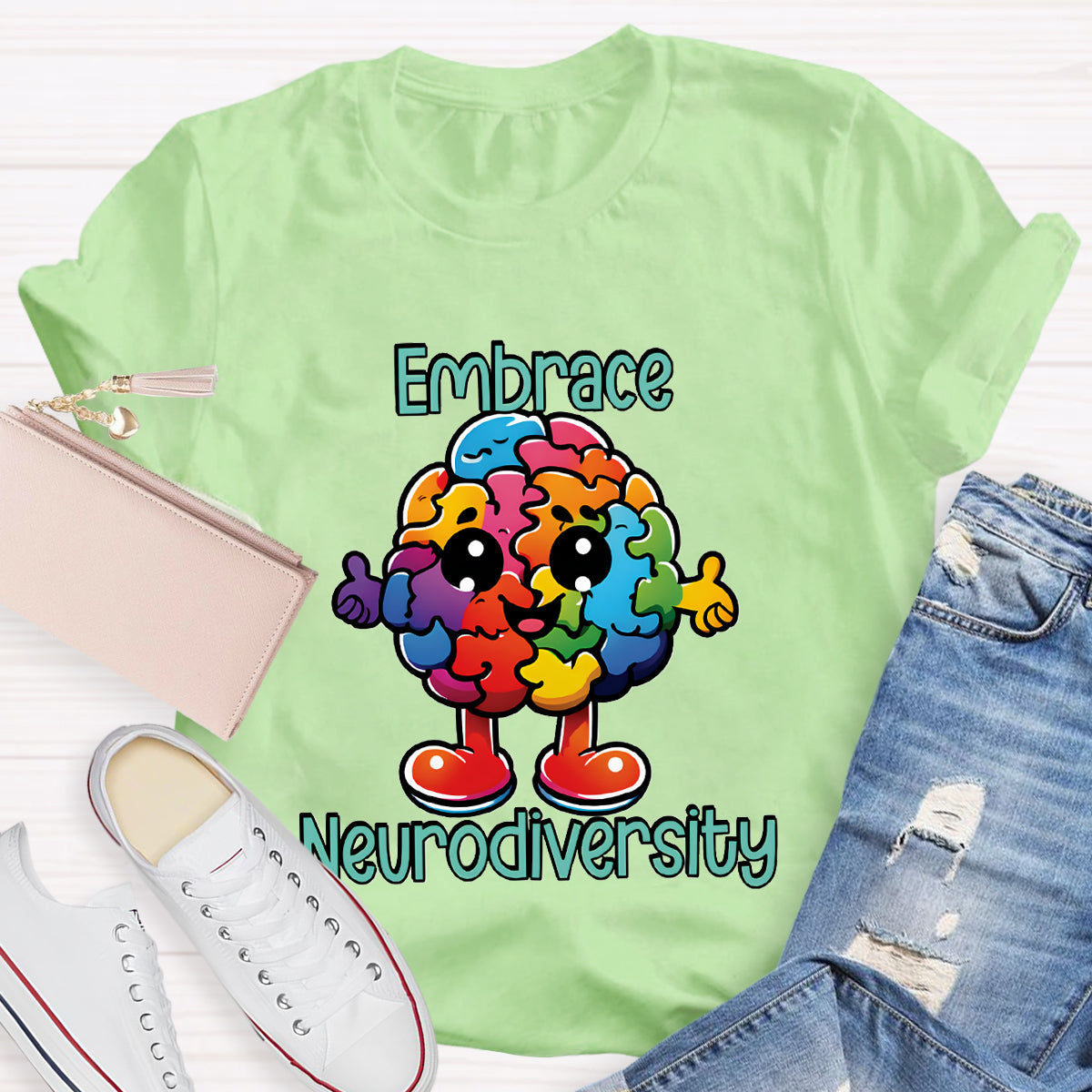 Embrace Neurodiversity Colorful Brain T-Shirt