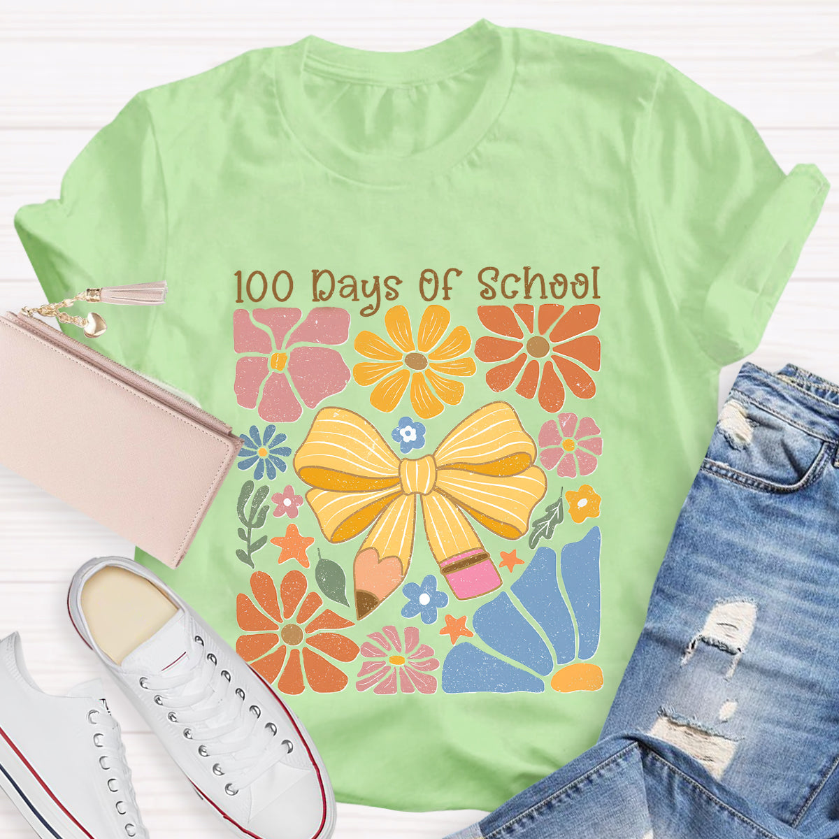 100 Days Of School Floral Teacher T-Shirt