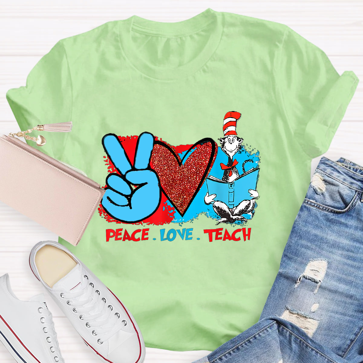 Peace Love Teach Children's Books T-Shirt