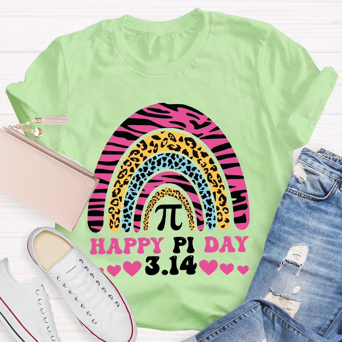 Happy Pi Day Pink Rainbow Teacher T-Shirt