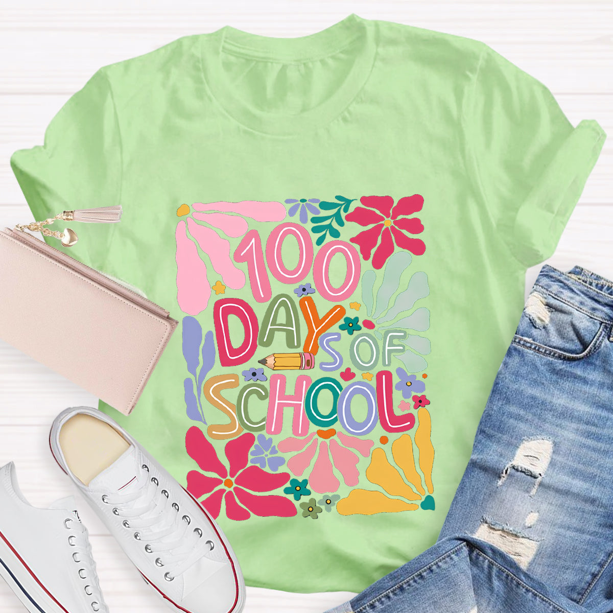 Floral 100 Days Of School Teacher T-Shirt