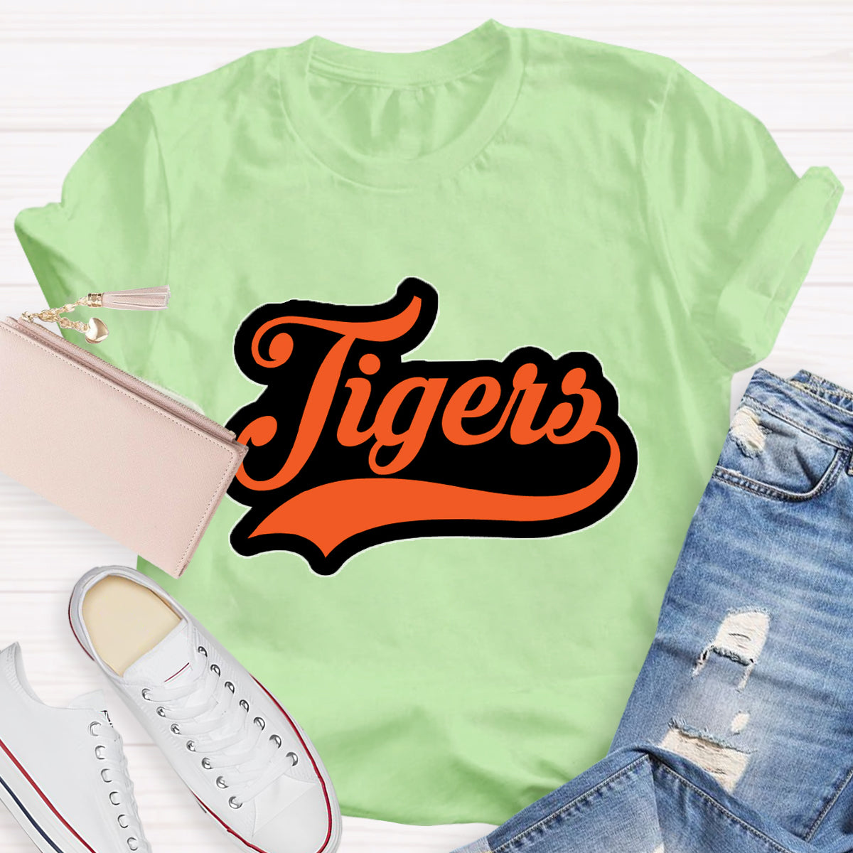 Personalized School Mascot Tigers Orange Letters Teacher T-Shirt