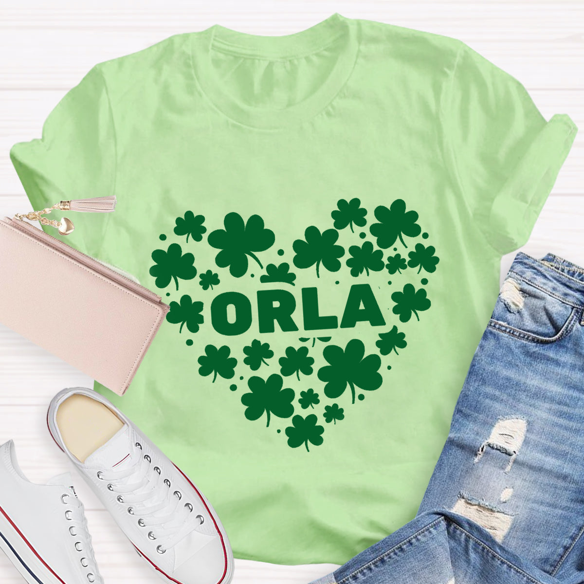 Personalized Name Shamrock Heart Teacher T-Shirt