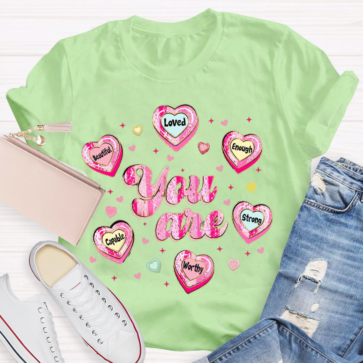 Teacher Valentine Brushstroke Heart Valentines Day T-Shirt