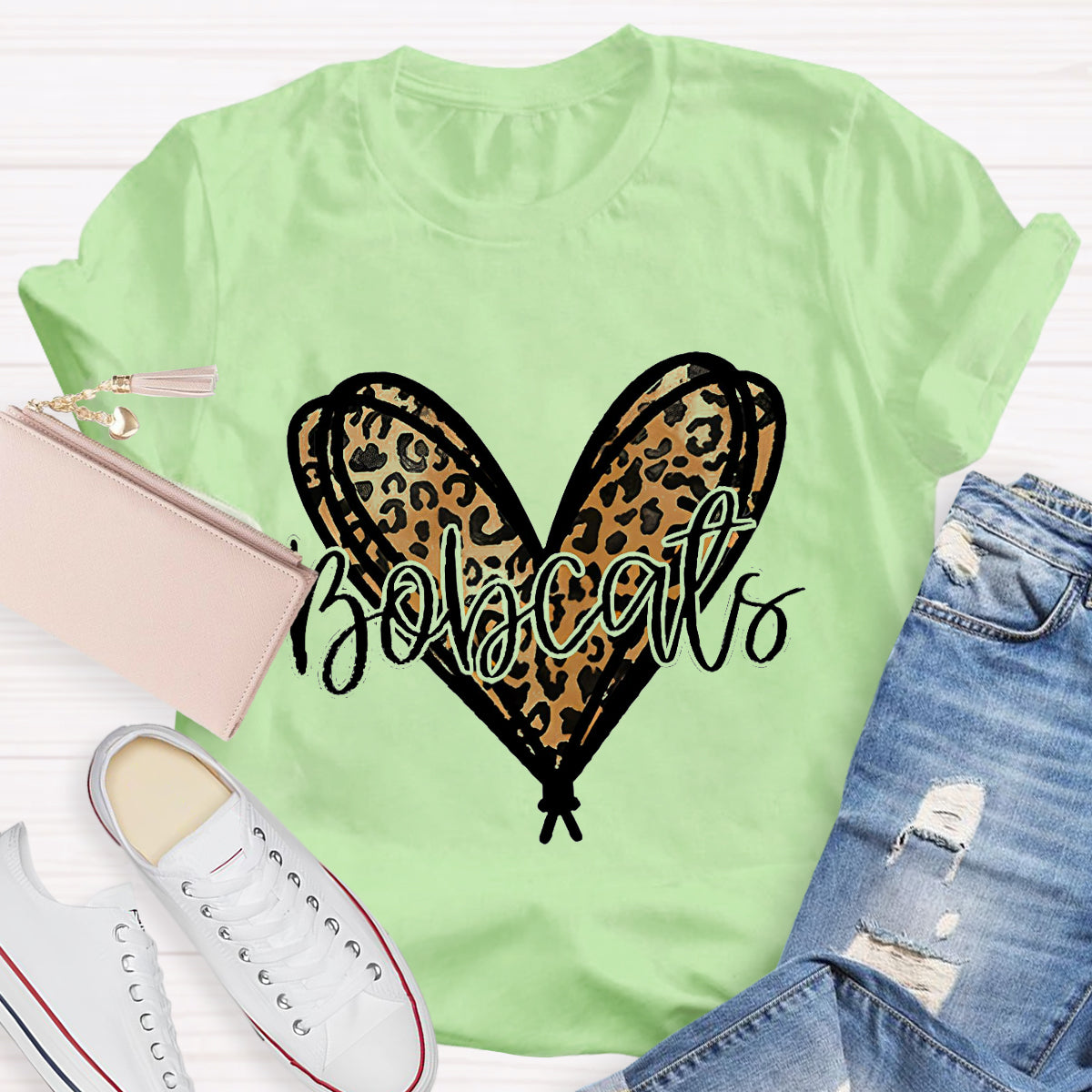 Personalized Mascot Bobcats Heart Teacher T-Shirt