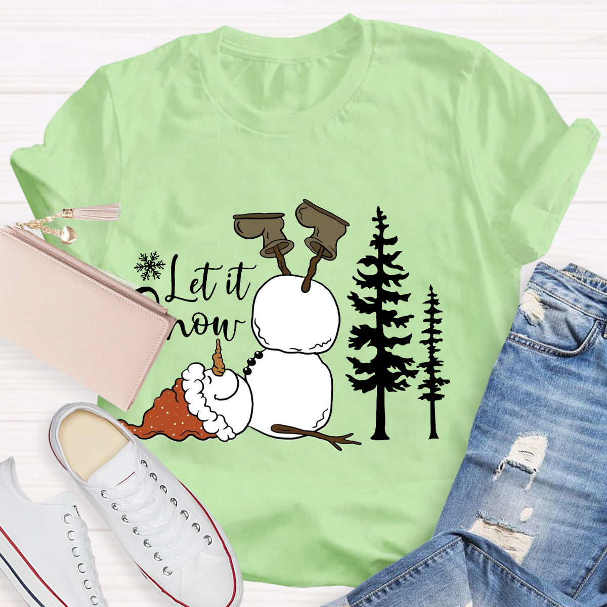 Funny Snowman Christmas Let it Snow Teacher T-Shirt