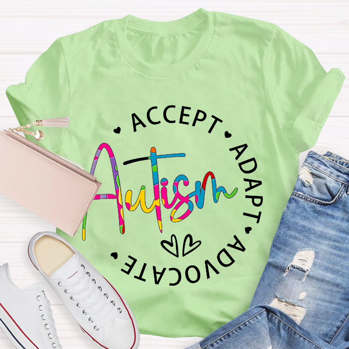 Autism Accept Adapt Advocate Teacher T-Shirt