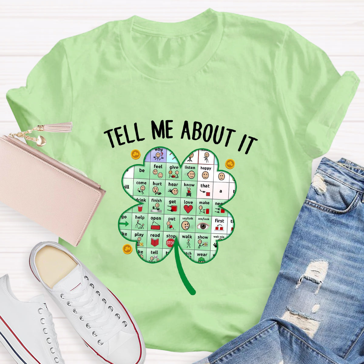 Tell Me About It Shamrock Teacher T-Shirt