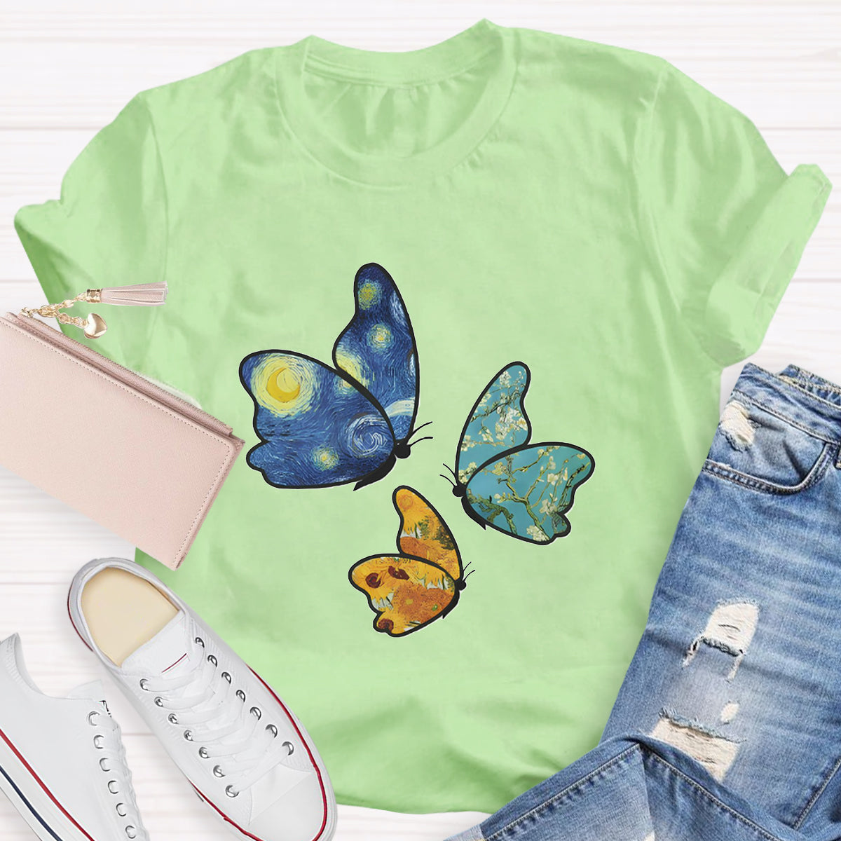 Star Art Butterfly Teacher T-Shirt